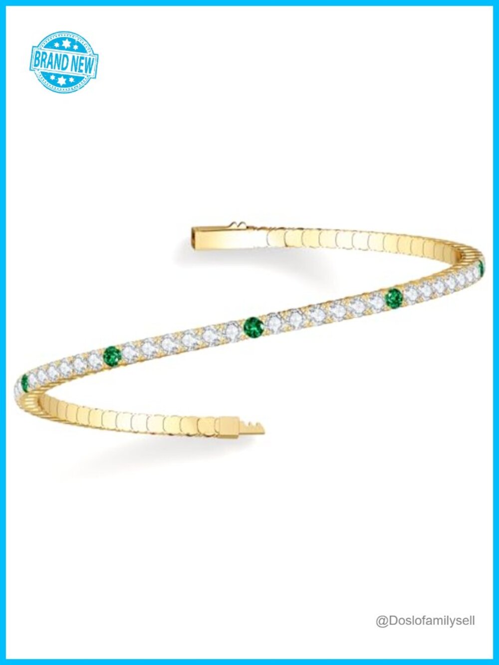 3mm Emerald Simulated Diamond Elastic Tennis Bracelet - Stackable Gold Plated